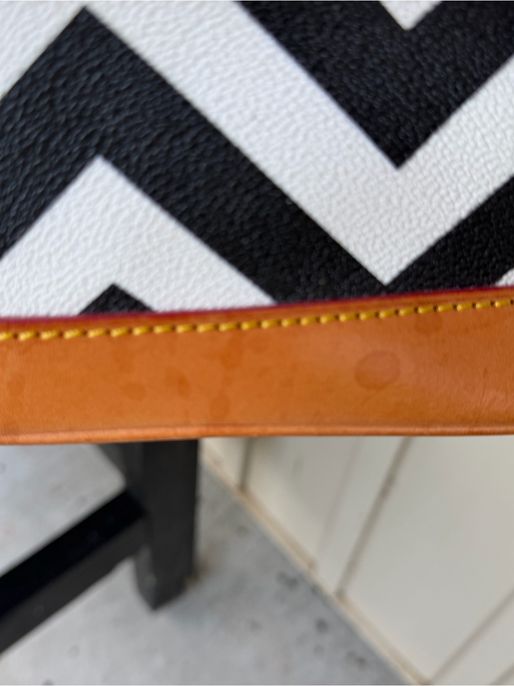 Dooney & Bourke Black and White Chevron Tote with Brown Leather Trim - Picture 5 of 11